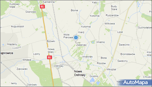 mapa Zieleniec, Zieleniec gmina Nowe Ostrowy na mapie Targeo